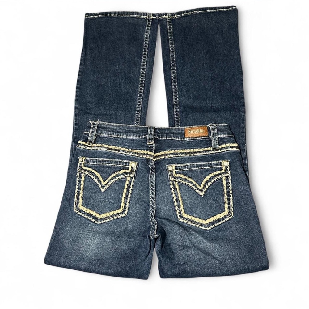 Shyanne Dark Blue Boot Cut Jeans with Stitching